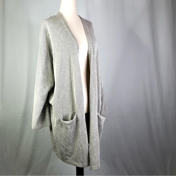 Donni open front long lightweight jersey sweater engineer stripe pockets OS - Picture 8 of 8